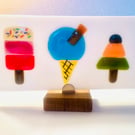 Ice cream and lollies fused glass decoration with stand