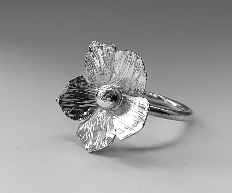 Sterling silver flower statement ring