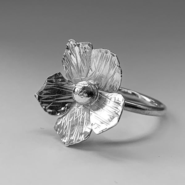 Sterling silver flower statement ring