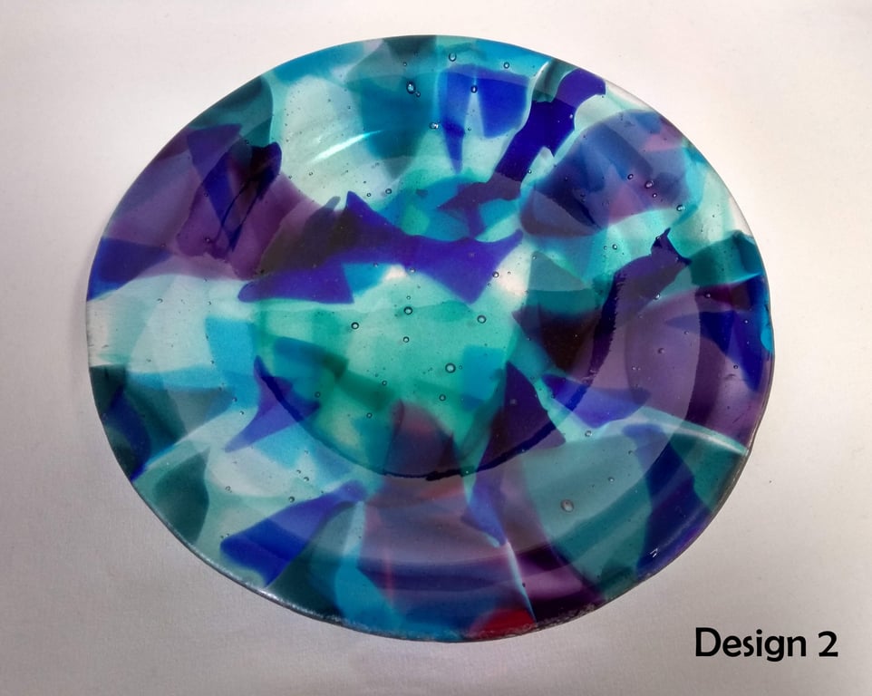 Cast Glass Plate - fused glass dish - blue turqioise purple shallow glass bowl 2