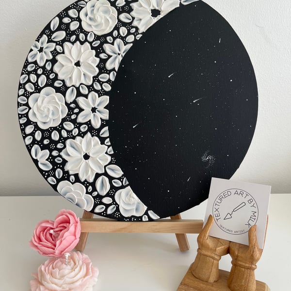 Flower Moon  Original Textured Floral Art Circle Canvas Hand Painted 