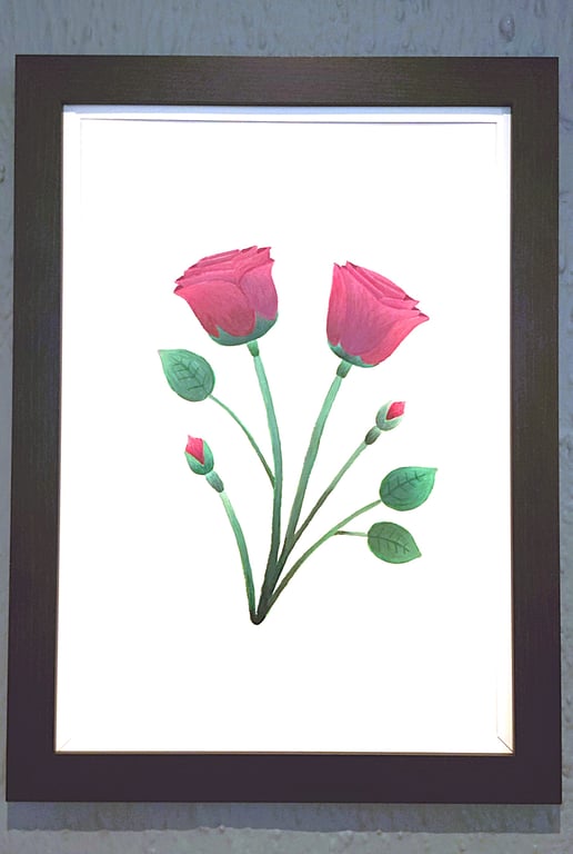 Genuine Made in UK Framed A3 Print Red Roses Stylish White Border Wallart