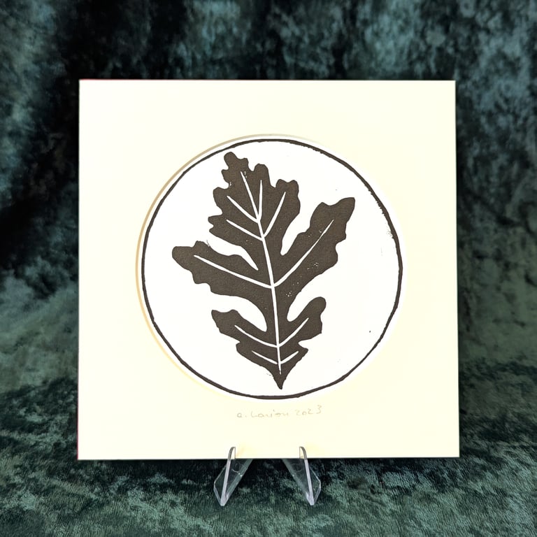 Oak Leaf Linocut Print