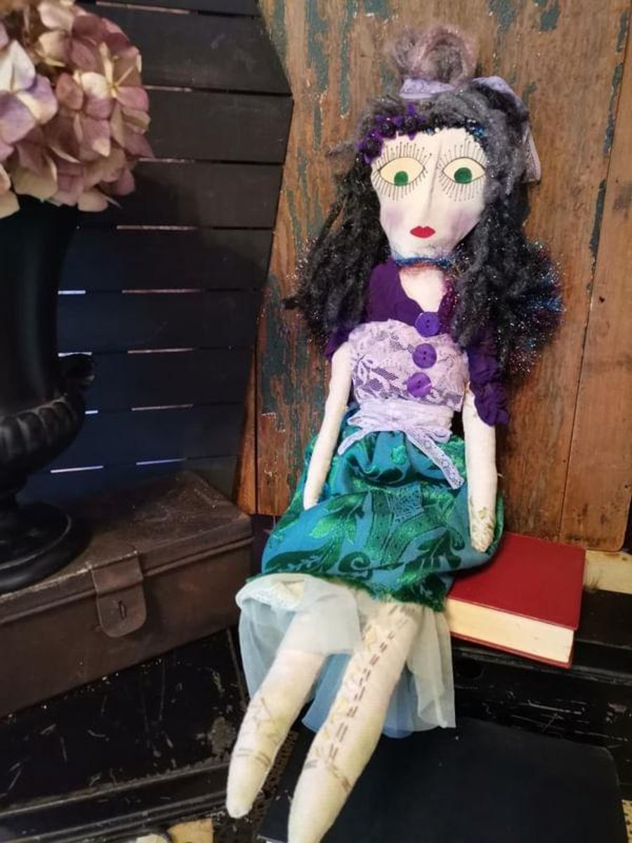 Belladonna the poison flower fairy, OOAK art doll, textile art keepsake