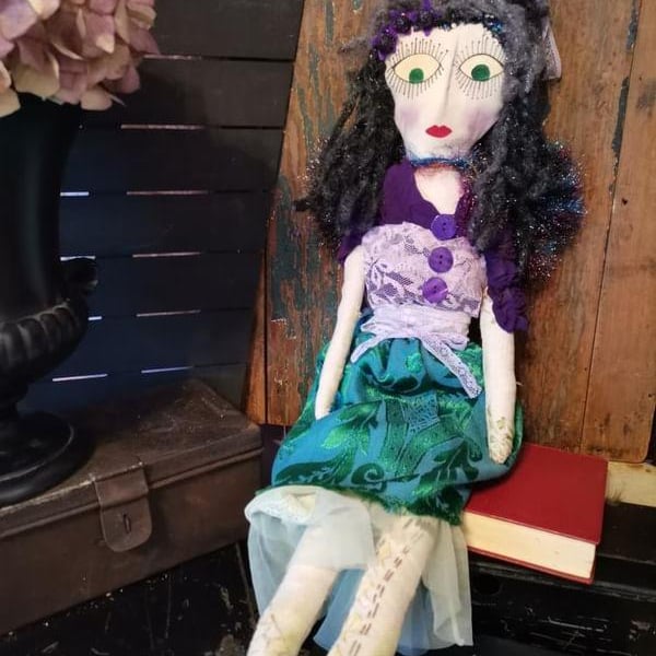 Belladonna the poison flower fairy, OOAK art doll, textile art keepsake