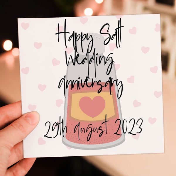 Salt (8th) anniversary card: Personalised with date
