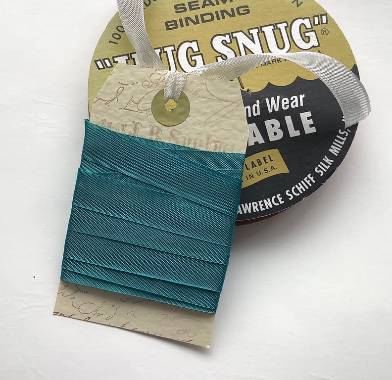 VINTAGE style  ribbon  ( silky seam binding) ' Pacific' , sea blue green.4yds  .