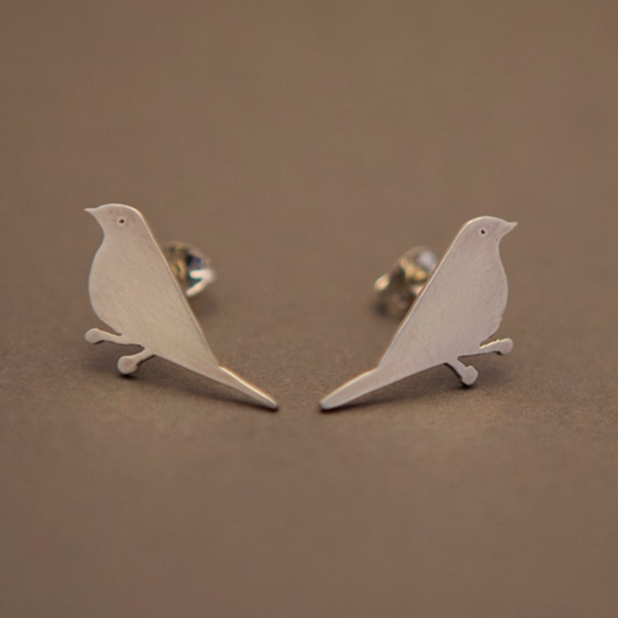 Mistle Thrush Silver Stud Earrings