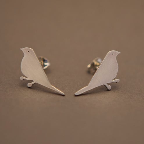 Mistle Thrush Silver Stud Earrings