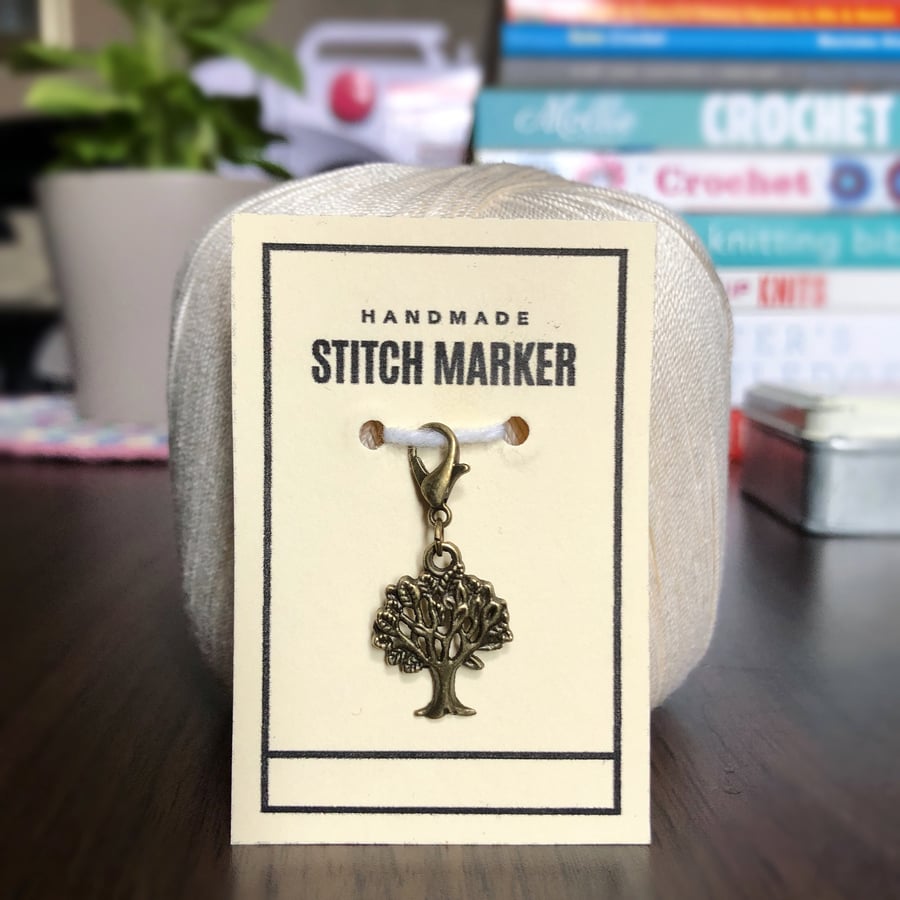 Tree Stitch Marker, Progress Keepers, Antique Bronze Charm