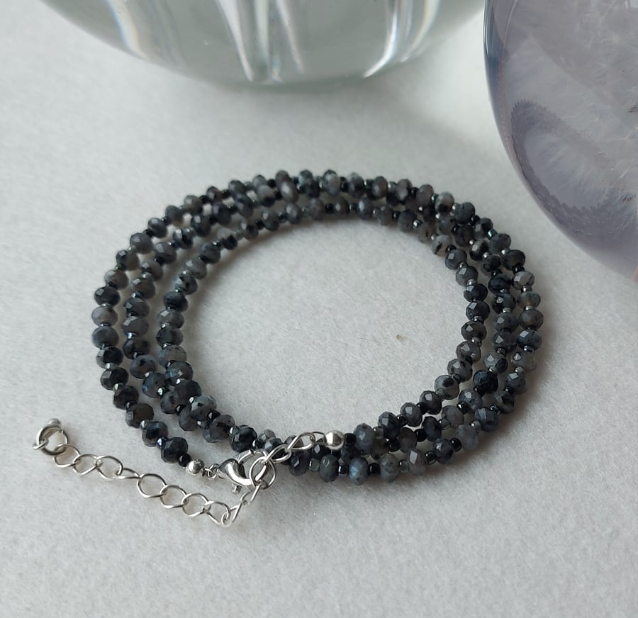 Larvikite and Seed Bead Triple-wrap Bracelet