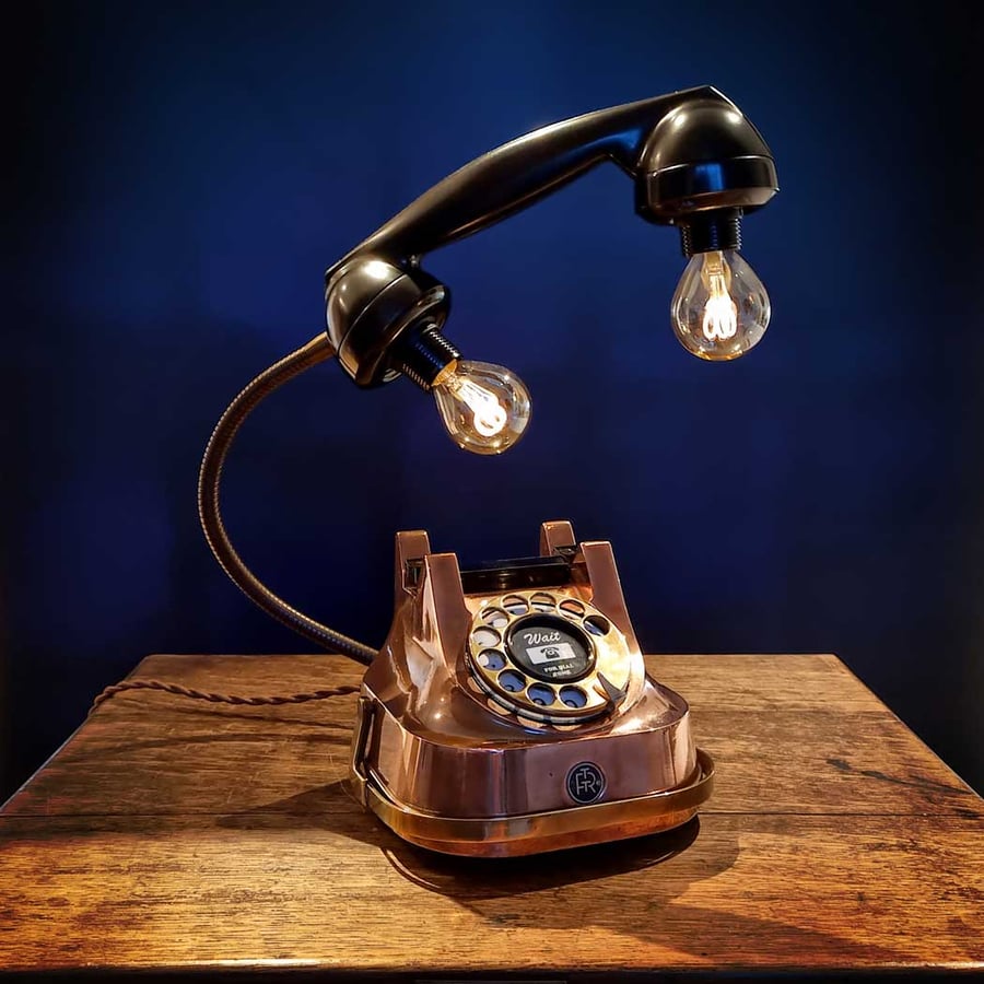Vintage Copper & Brass Telephone Desk Lamp Handmade Upcycled