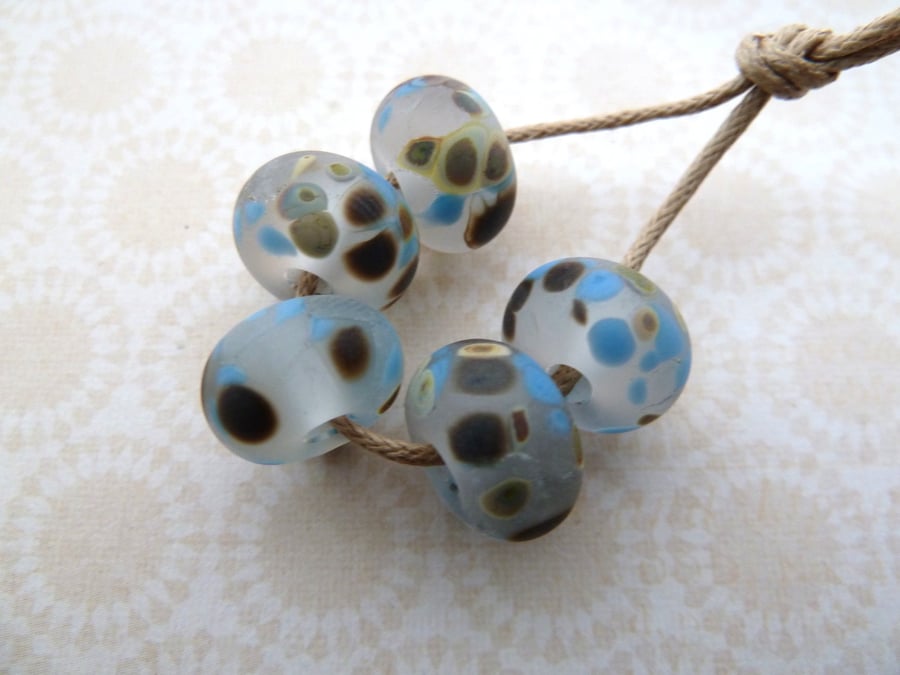 frosted blue frit handmade lampwork glass beads