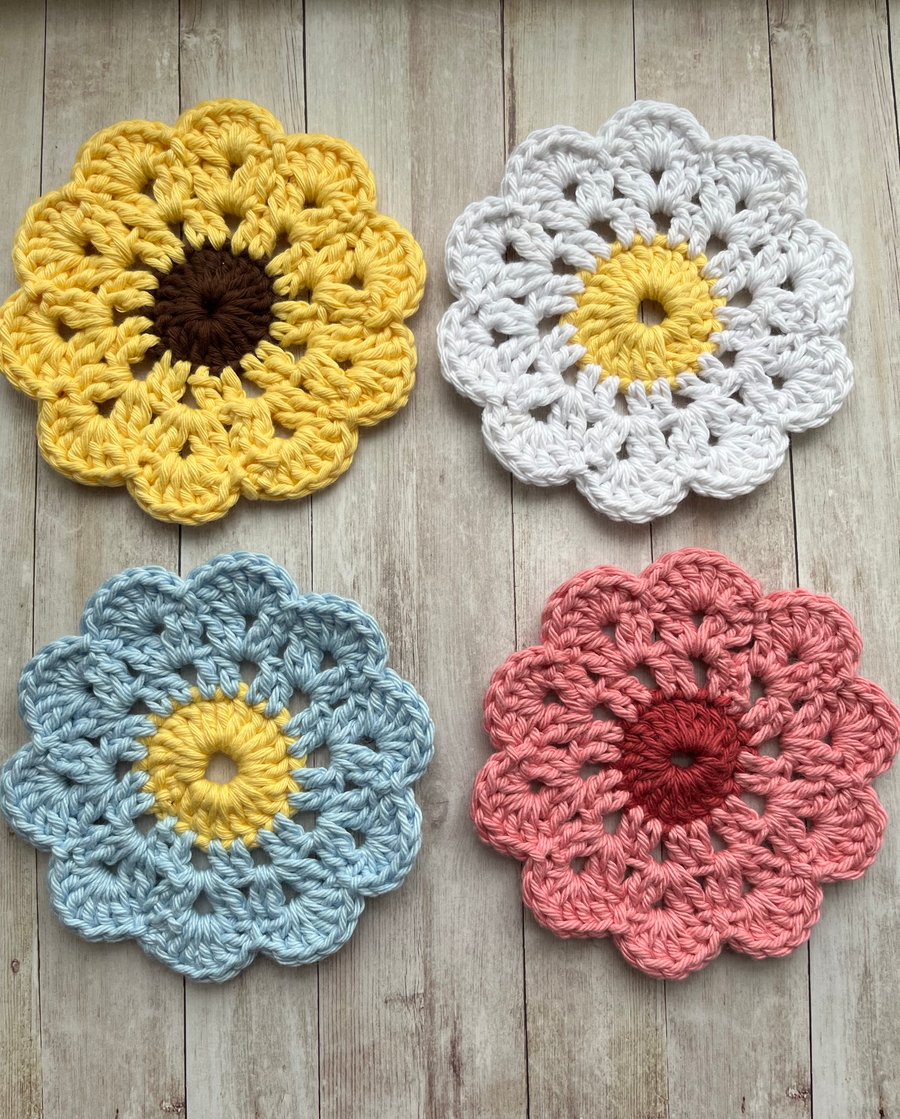 Crochet floral coasters, Drinks Coasters, Crochet Gift
