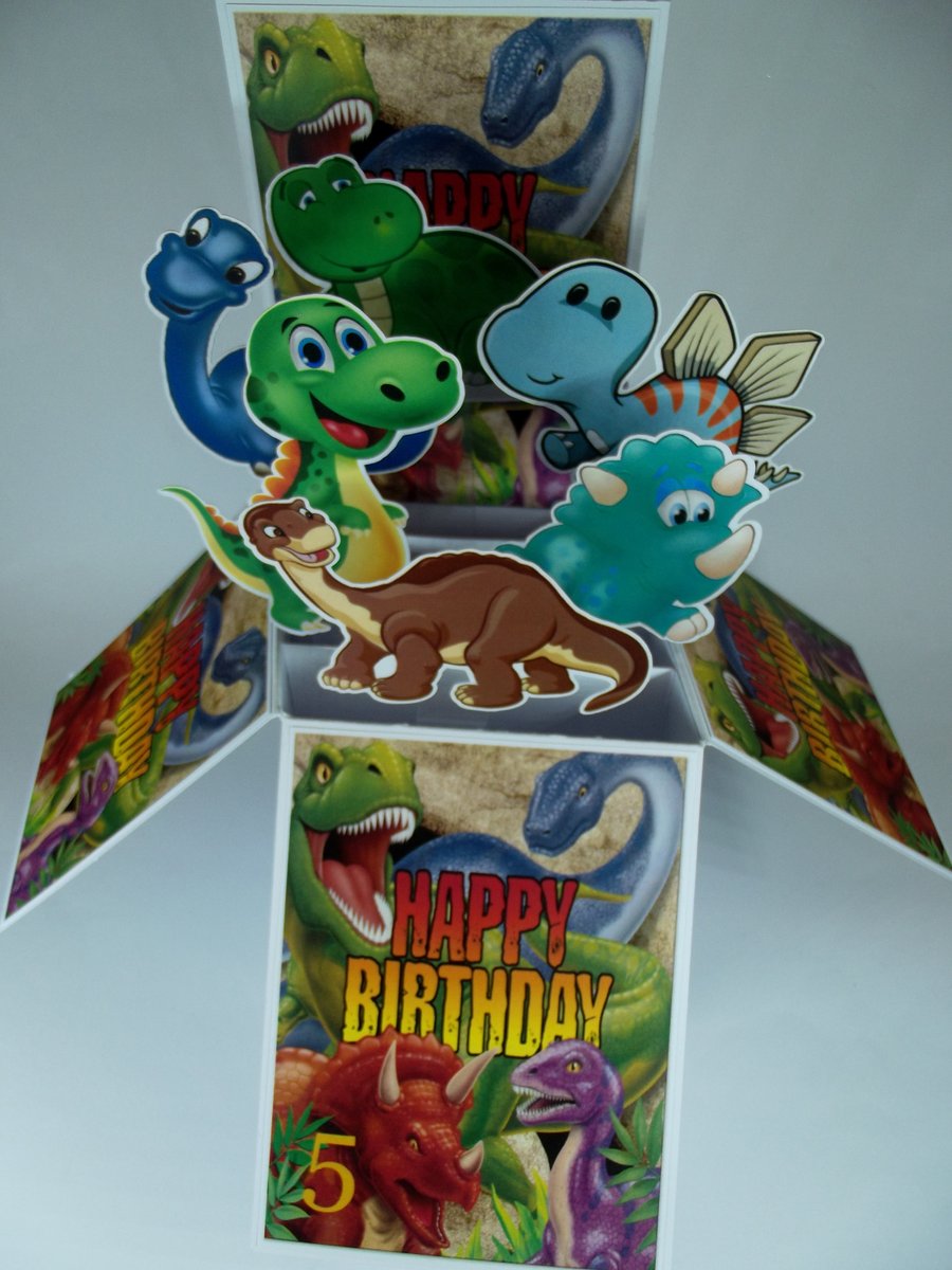 Boys 5th Birthday Card With Dinosaurs