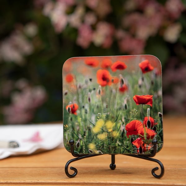 Poppies Wooden Coaster - Original Flower Photo Gifts - Nature Coaster - Countrys