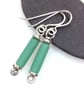 Scrolls silver and blue green matte glass earrings