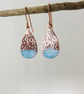 Teardrop Enamel and Textured Copper Dangle Earrings - Image 1