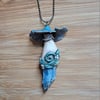 Blue Kyanite Crystal and Polymer Clay Woodland Mushroom Amulet Pendant