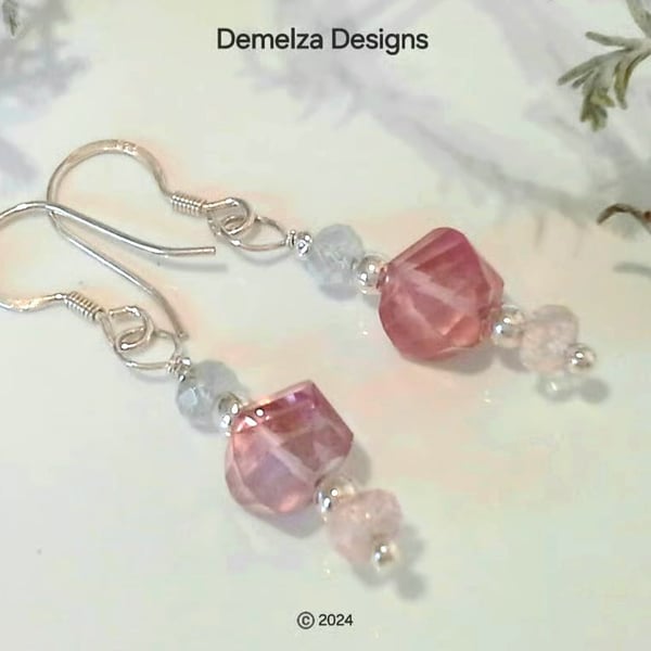 Morganite, Pink Topaz, Apatite Sterling Silver Earrings  LAST PAIR