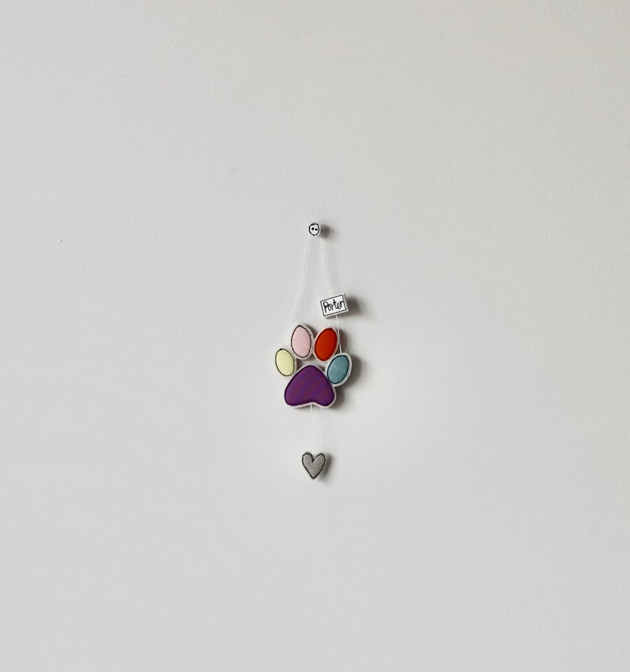 Personalised Paw Print and Heart - Handmade Decoration