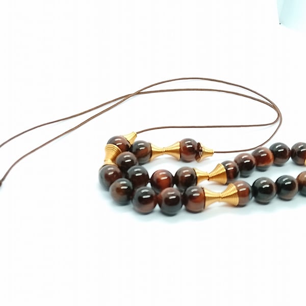 Handstrung tiger's eye with copper wire cup bead necklace