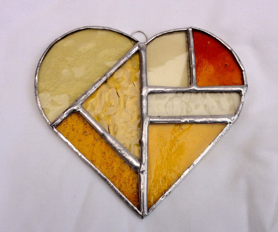 Valentines Stained Glass Heart Suncatcher - Amber  