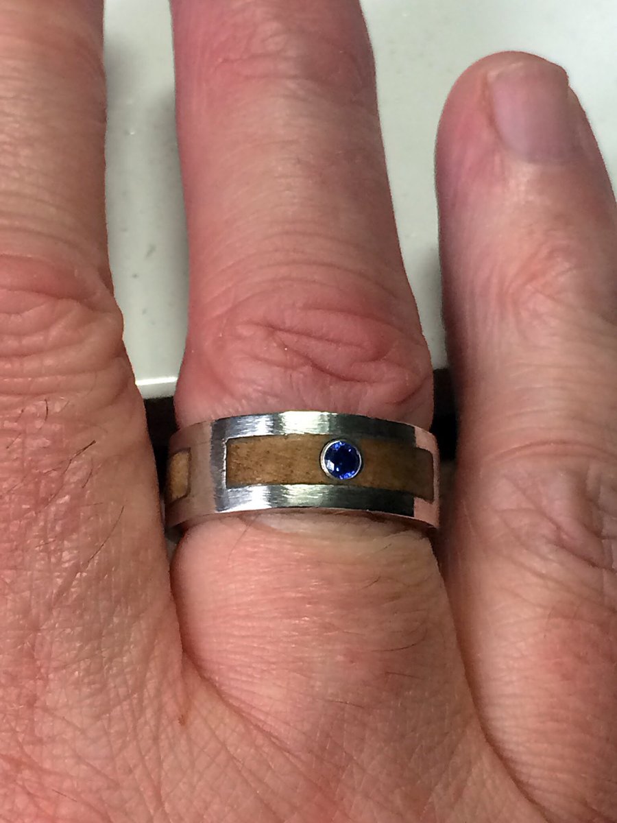  Satin Double Gallery Ring in Silver inlaid with Wild Scottish Wych Elm Bur