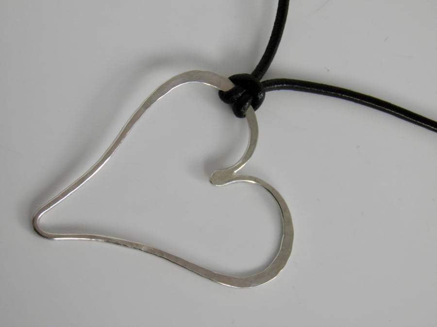 Statement Heart Necklace in Sterling Silver and Leather