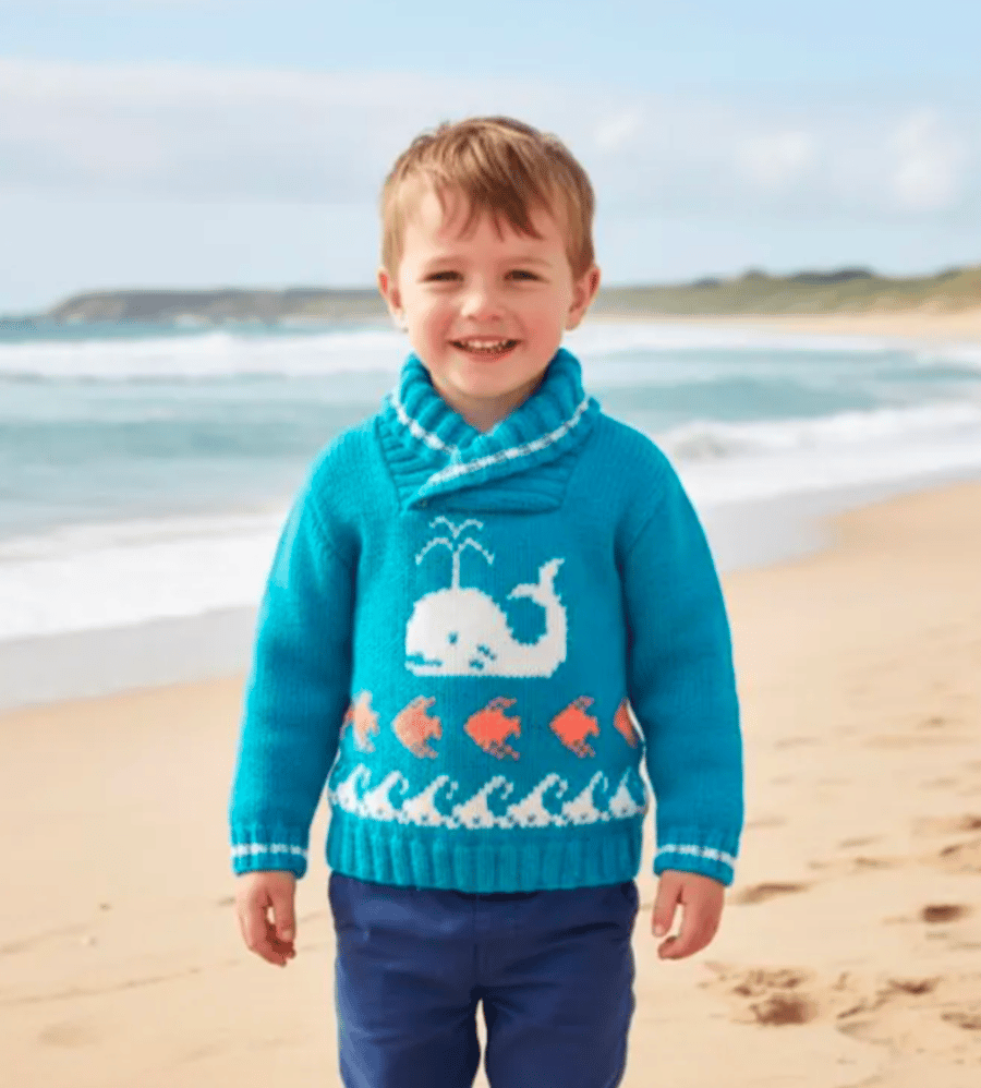 Knitting Pattern for Whale, Fish and Waves Jumper.  Digital Pattern