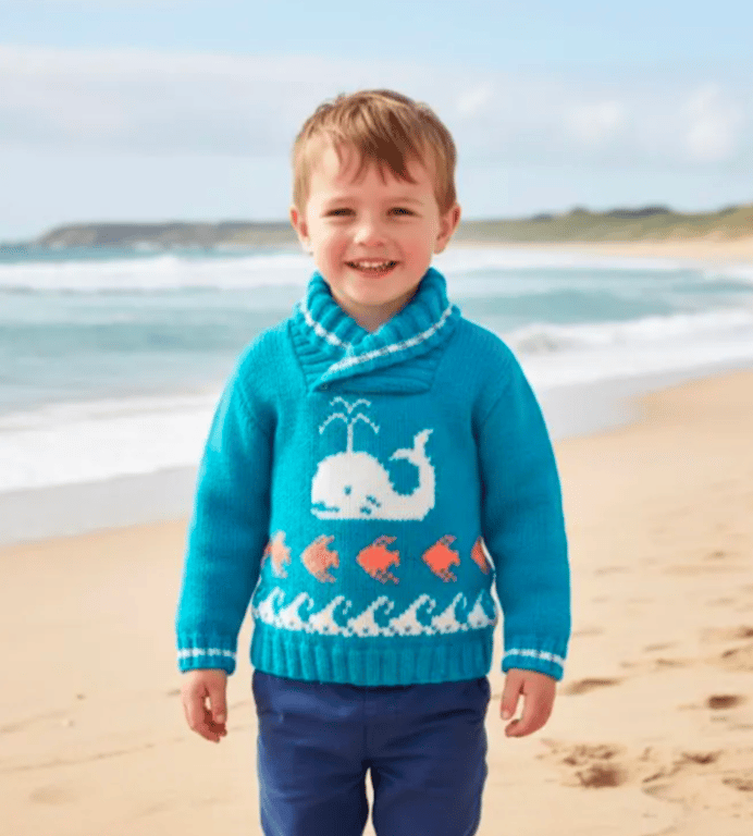 Knitting Pattern for Whale, Fish and Waves Jumper.  Digital Pattern