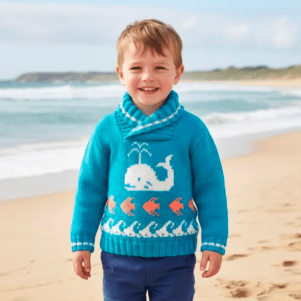Knitting Pattern for Whale, Fish and Waves Jumper.  Digital Pattern