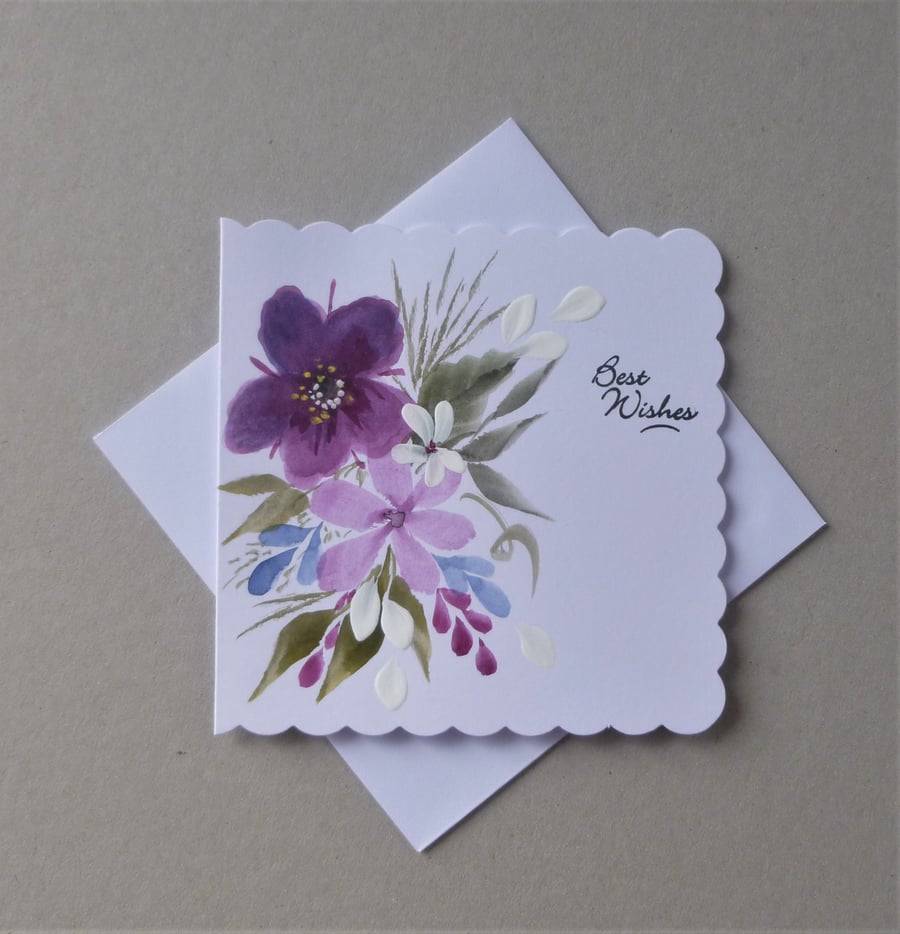 hand painted BEST WISHES greetings card ( ref F 462.C1 )