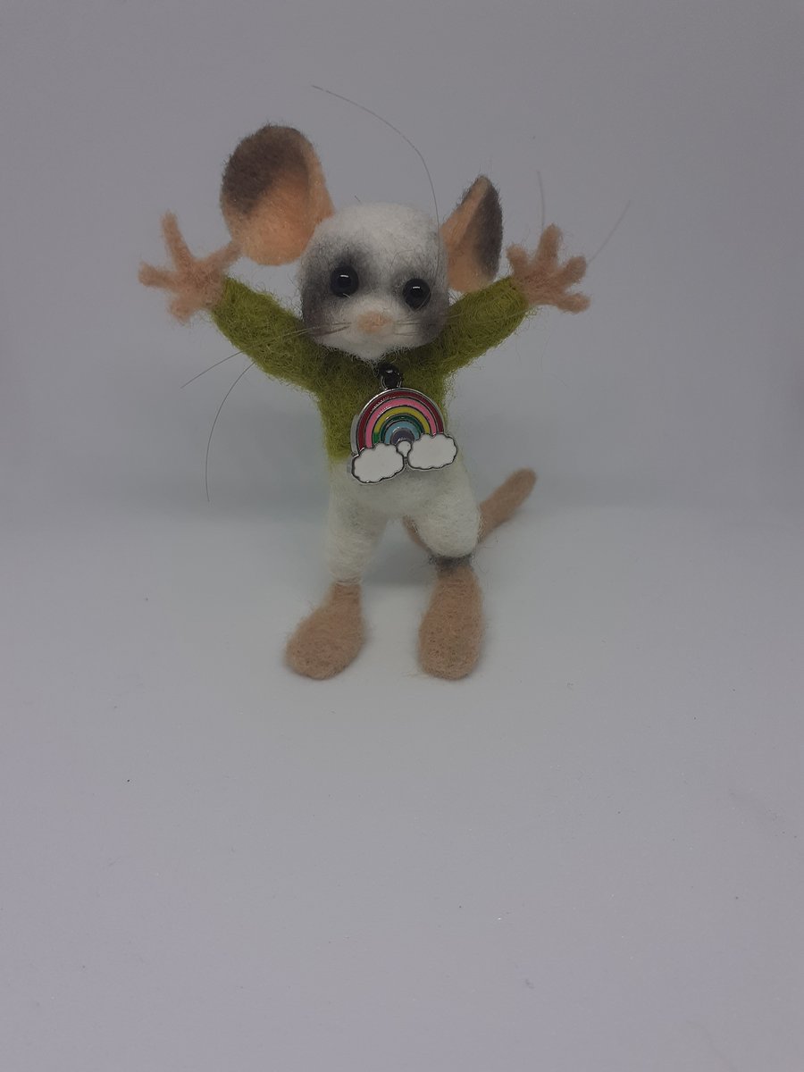 Needle felted Rainbow mouse