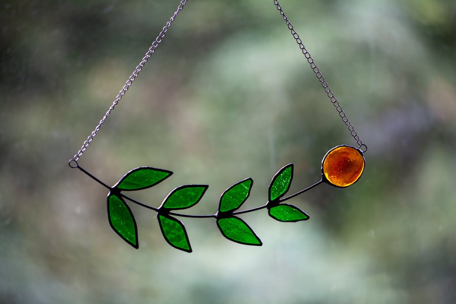 Stained Glass Orange flower Suncatcher