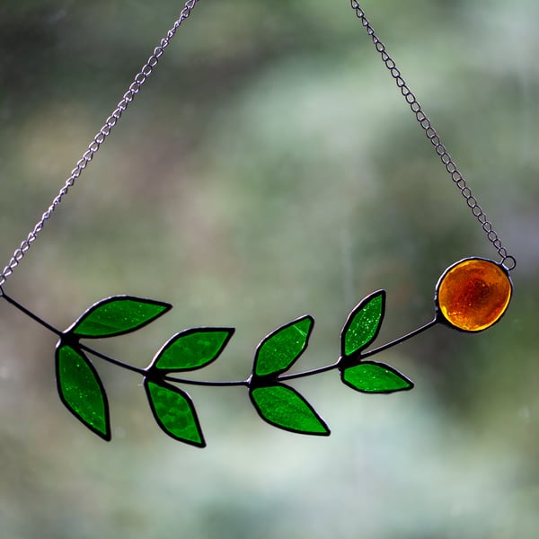 Stained Glass Orange flower Suncatcher