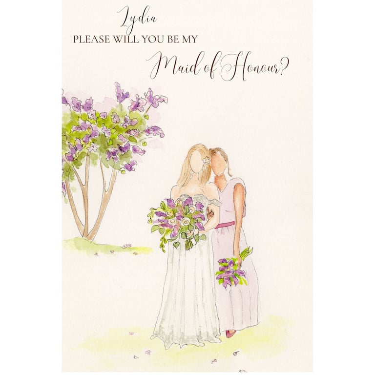 Will you be my bridesmaid, personalised proposal card, handmade, not a print
