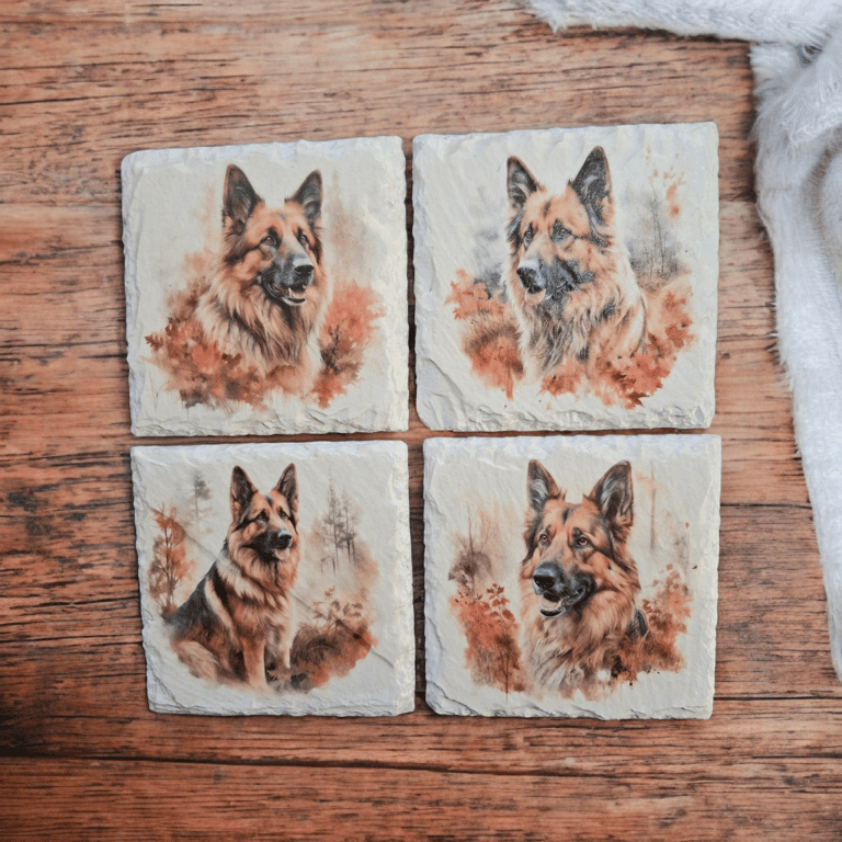 German Shepherd Dog Decoupaged Slate Coaster Set of 4