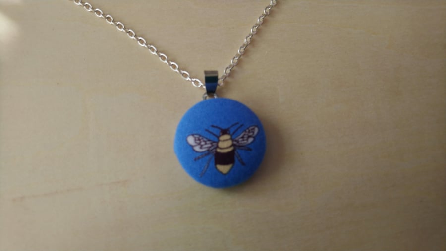29mm Bee Fabric Covered Button Pendant 