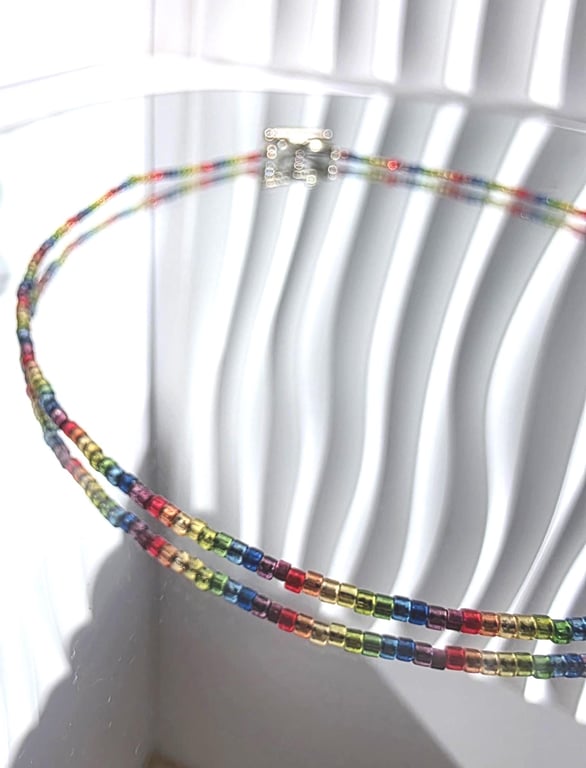 Rainbow Seed Bead Choker Necklace Minimalist Multi-Coloured Jewellery