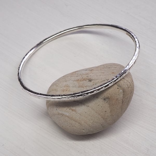 Hallmarked Silver Bangle - Hammered Texture, summer holiday jewellery