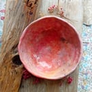 Earthenware pottery painted bowl rustic organic shape peach red pinch pot