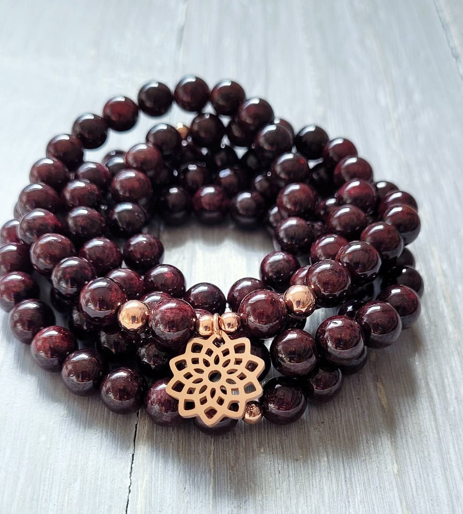 GARNET Mala Bracelet for Women, Wedding Anniversary, 108 Mala Beads, Yoga Gift