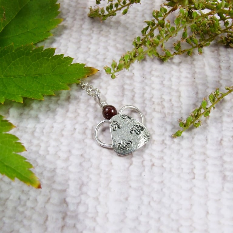 Silver Angel Necklace with Garnet Gemstone