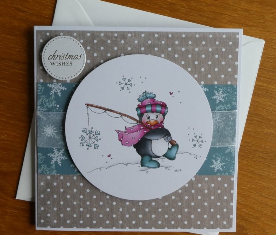 Sale - Penguin with Fishing Rod Christmas Card