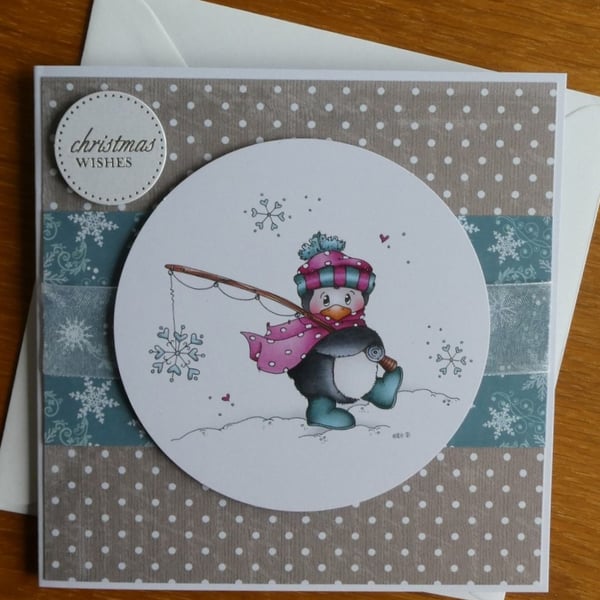 Sale - Penguin with Fishing Rod Christmas Card