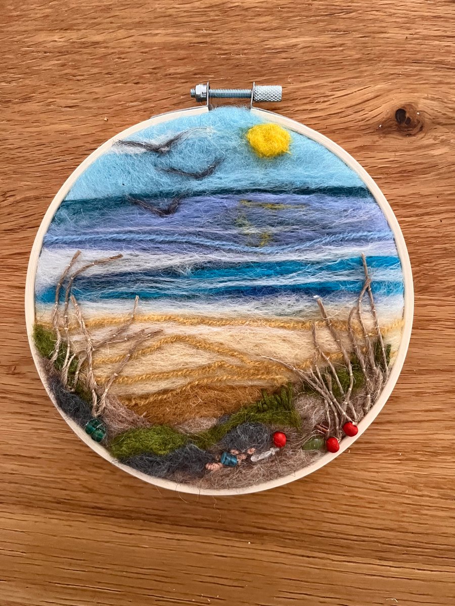 Needlefelted beach , seaside picture. 