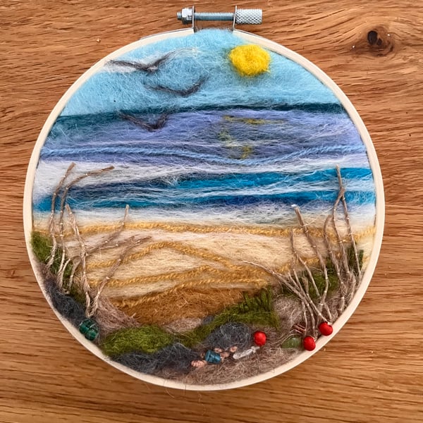 Needlefelted beach , seaside picture. 