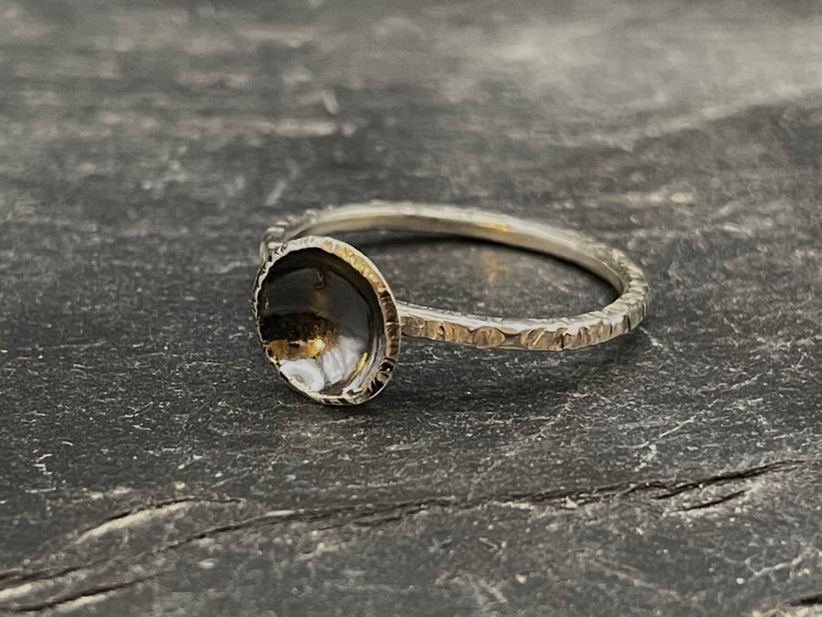 Handmade, Recycled Sterling Silver Ring-oxidised disk