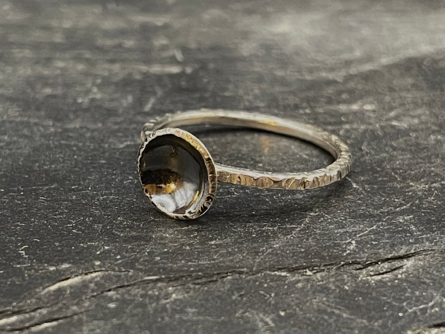 Silver Stacking Ring with oxidised disk